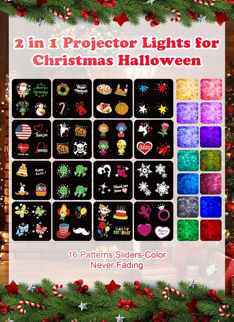 SmartDawn Christmas Projector Lights Outdoor 26 HD Effects (3D Ocean Wave + Patterns) Waterproof with Timer Holiday Projector Lights for Indoor Christmas Halloween Night Disco Party, RGB + Multicolor - Image 2